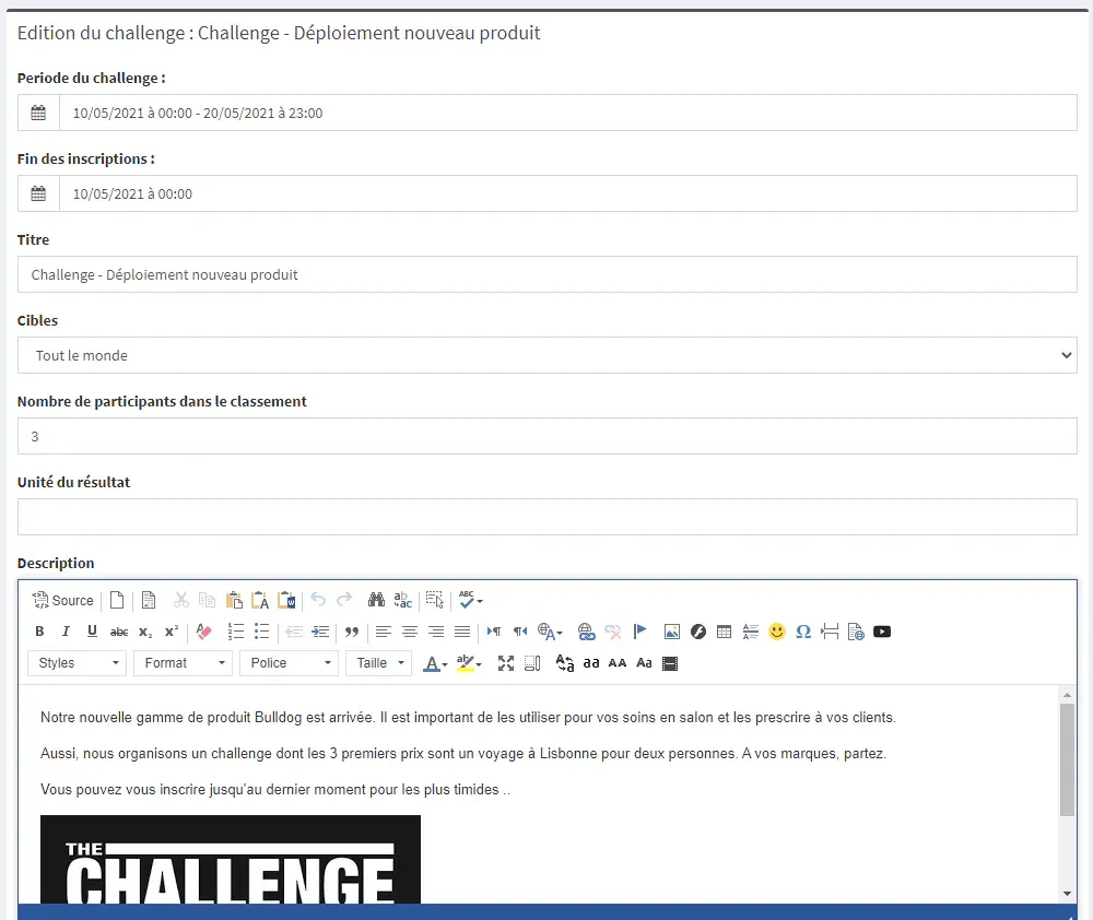challenge et animation commerciale