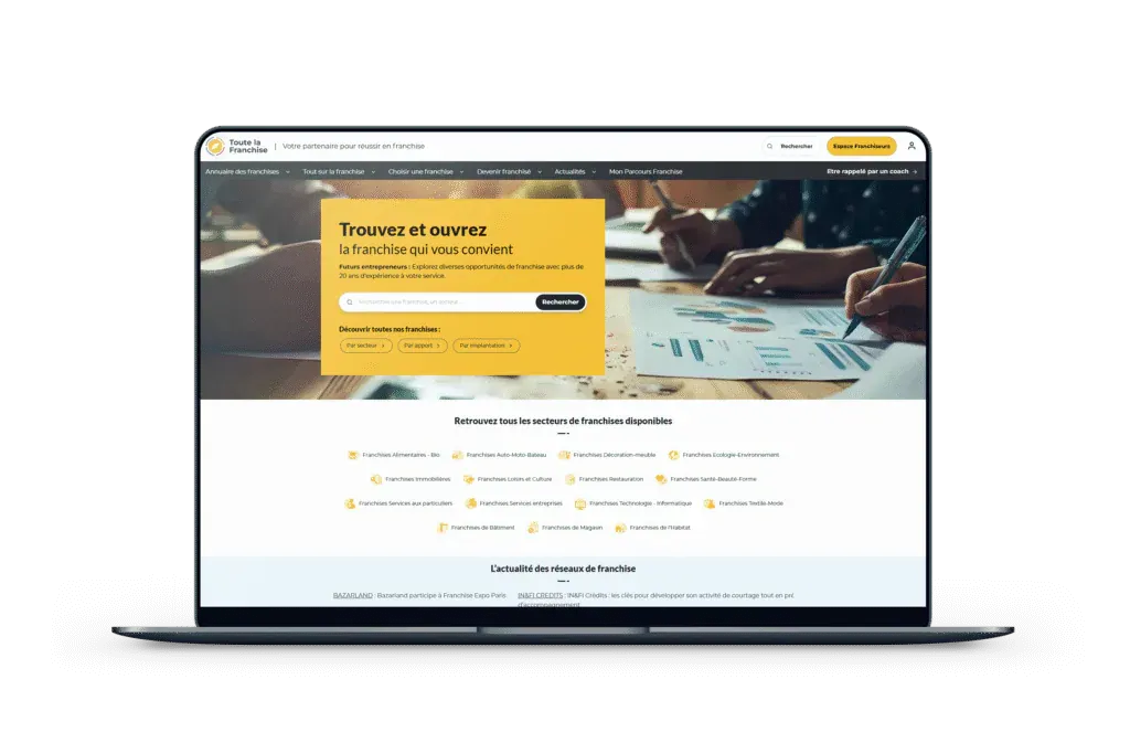 Le site Toute La Franchise sur un ordinateur portable