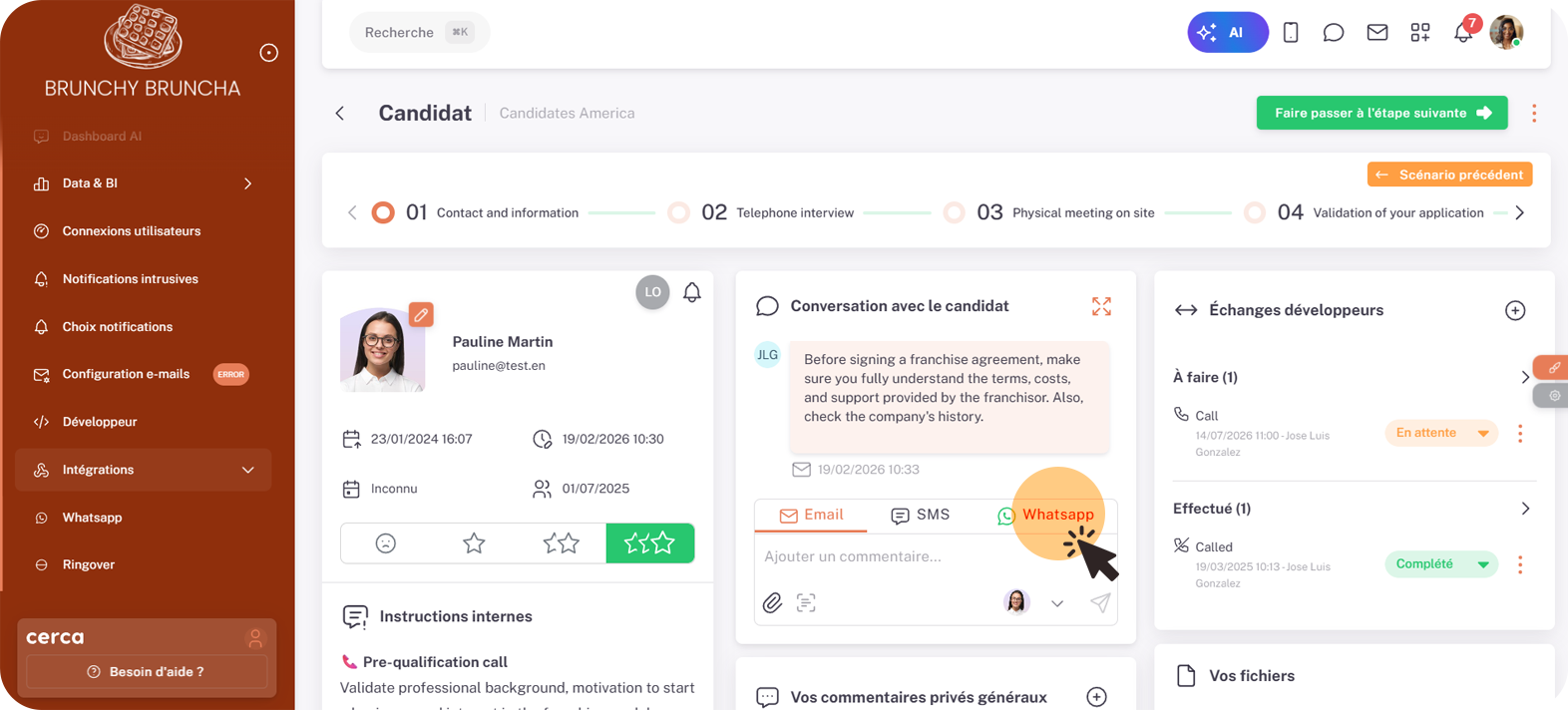 WhatsApp pour le recrutement de candidats à la franchise